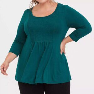 torrid | Super Soft Scoop Neck Smocked Front Panel Long Sleeve Top - Size 0